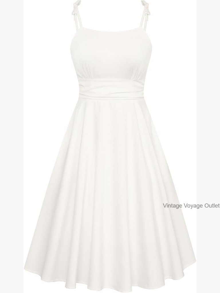 Adjustable Spaghetti Strap Flowy Midi Dress Smocked Back Ruched Waist Summer